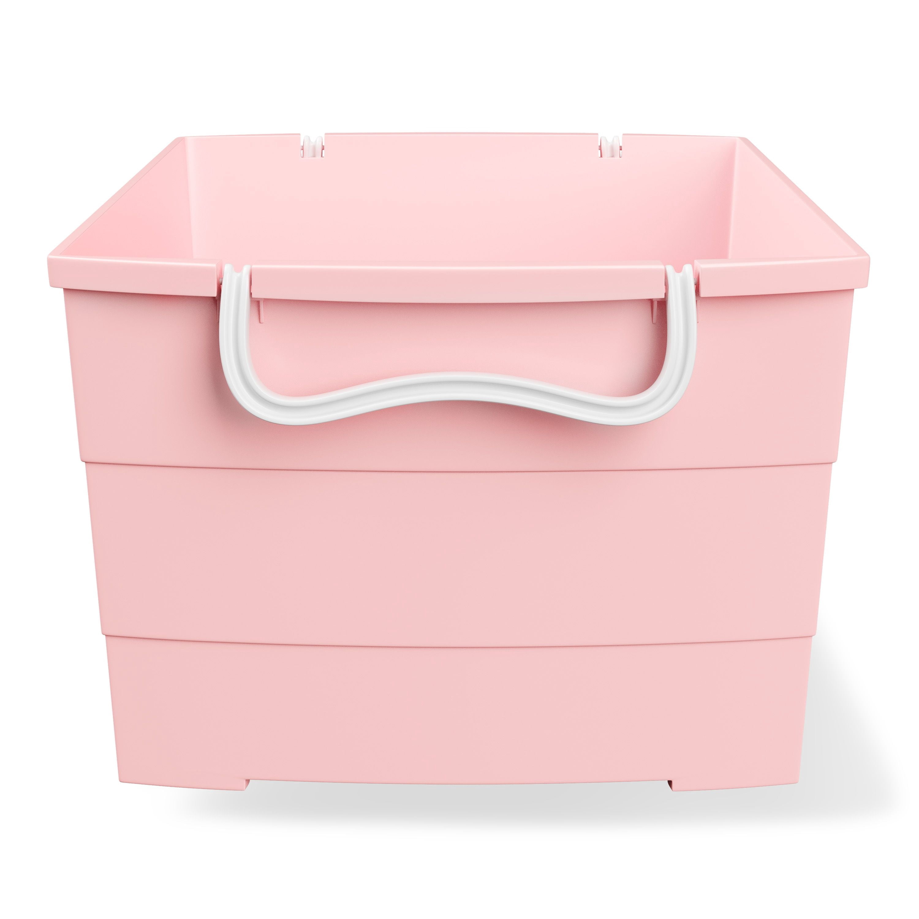 Mainstays Kids Large Pink Plastic Stackable Rolling Toy Storage Basket with Handles