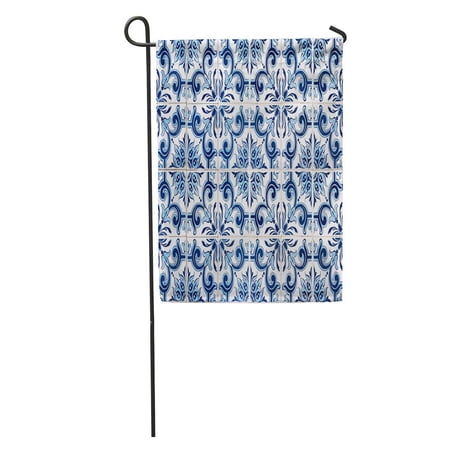SIDONKU Pattern Closeup Detail of Old Portuguese Glazed Tiles Vintage Pottery Garden Flag Decorative Flag House Banner 12x18 inch