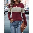 thumbnail image 4 of Women'S Sweaters Trendy Color Block Tops Long Sleeve Shirts Fall Outfits Early Fall Fashion Winter Clothing Wine Red L, 4 of 9