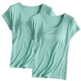 thumbnail image 1 of Rbaofujie Pyjama d'Automne pour Femmes 2 Pcs Haut Uni à Col Rond à Manches Courtes avec Bonnets Rembourrés Vêtements de Maison Pyjama à Manches Courtes Ensemble de Pyjama pour Femmes, 1 of 2