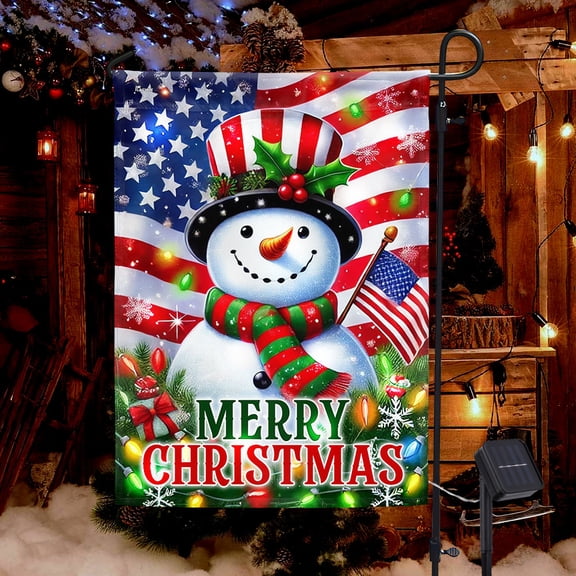 FLAGWIX Snowman American Solar LED Garden Flag MLN4254SF - USA Flags Decor Indoor Outdoor