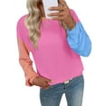 thumbnail image 3 of Womens Long Sleeve Tops Fall Fashion Crewneck Color Block Ribbed Knit Casual Loose Fit Pullover Shirts Rose Red M, 3 of 7