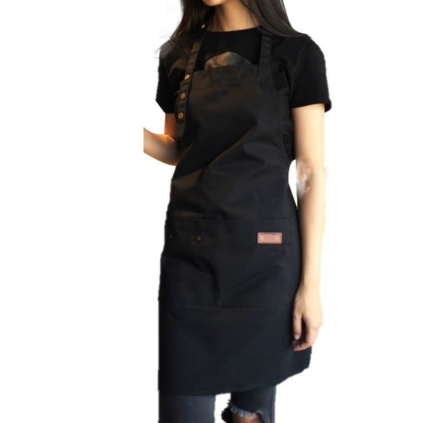 Bewildely Delantal de cocina de algodón para hornear, babero de cocina de bolsillo, accesorio de cocina para Chef Suministros de limpieza para el hogar negro Bewildely HA002204-02