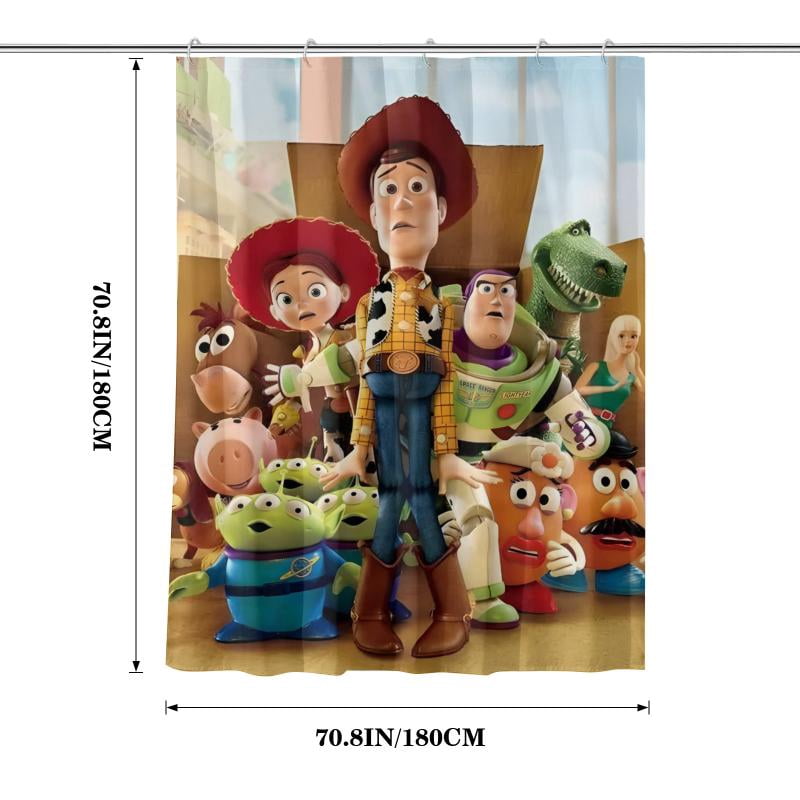 Lheaggik Cartoon Story 4 Pcs Bathroom Sets with Shower Curtain and Rugs, Waterproof Polyester Shower Curtain Sets with Hooks