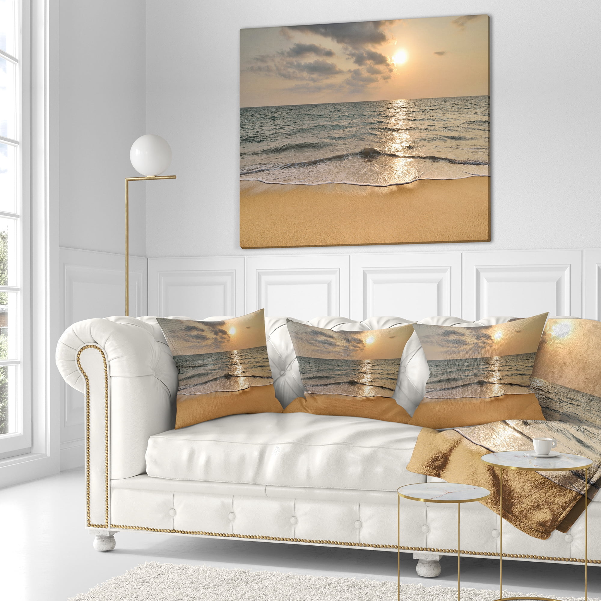 Designart Dark Tropical Sand Beach at Sunset - Modern Seascape Throw Pillow - 18x18