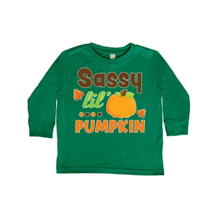 

Inktastic Thanksgiving Sassy Lil Pumpkin with Fall Leaves Gift Toddler Toddler Girl Long Sleeve T-Shirt