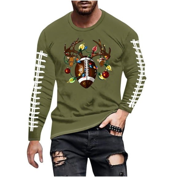 Mens Funny Christmas Shirt Novelty Football Gameday Graphic Thanksgiving Long Sleeve T-Shirt for Men