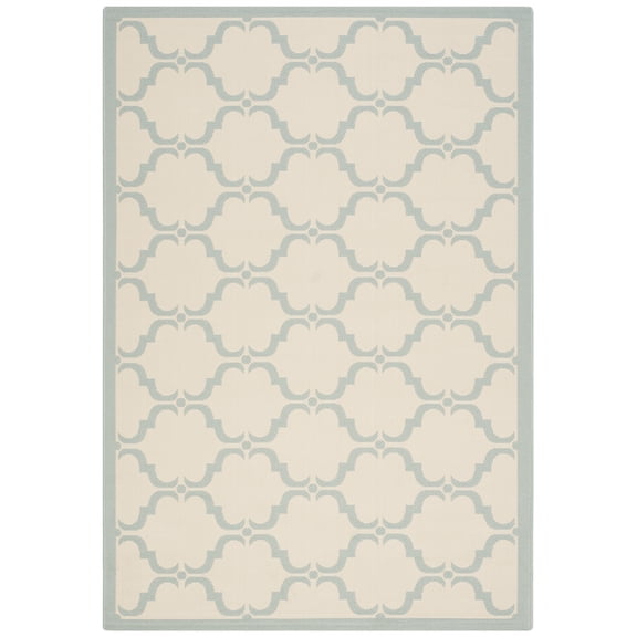 SAFAVIEH Courtyard Estelle Geometric Indoor/Outdoor Area Rug, 6'7" x 9'6", Beige/Aqua