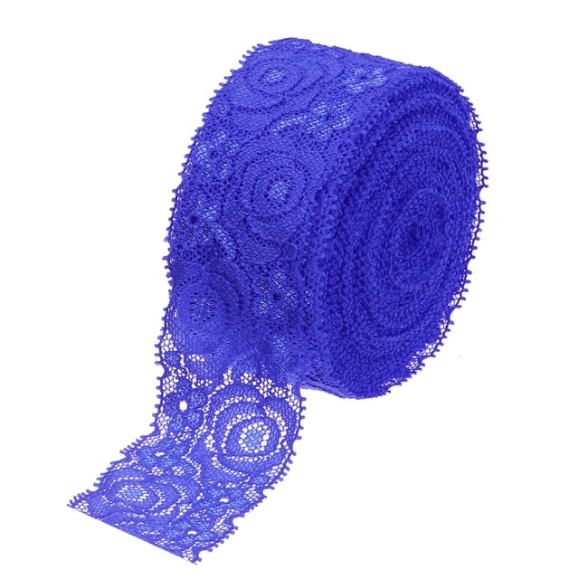 Unique Bargains Lace Trim 10 Yards 1.6 Inch Flower Elastic Lace Ribbons for Package Decoration Wedding Headbands Dark Blue