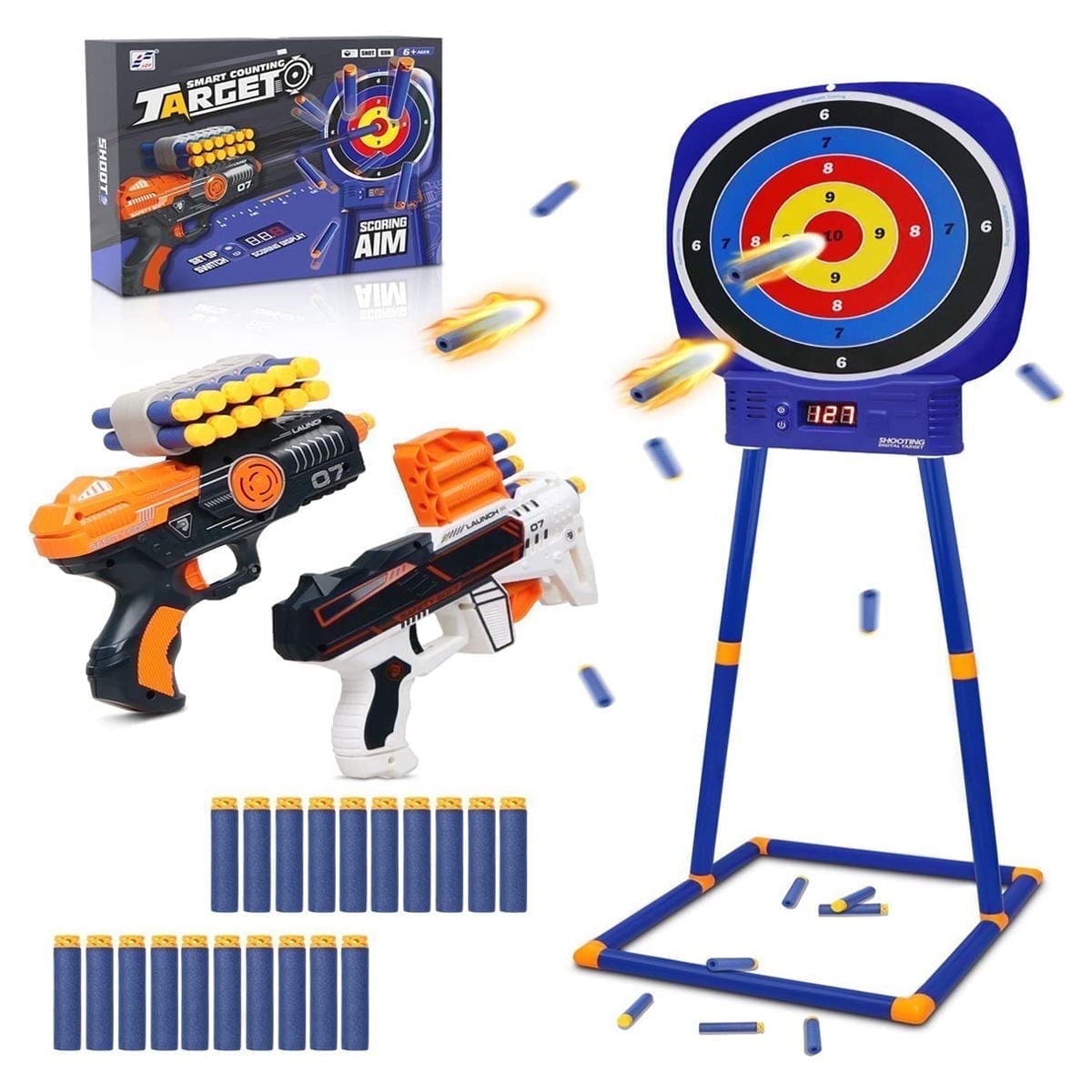 Beefunni Digital Shooting Targets with 2 Foam Dart Blaster,Outdoor Shooting Game Toys Gifts for 8-12 Year Old Boys