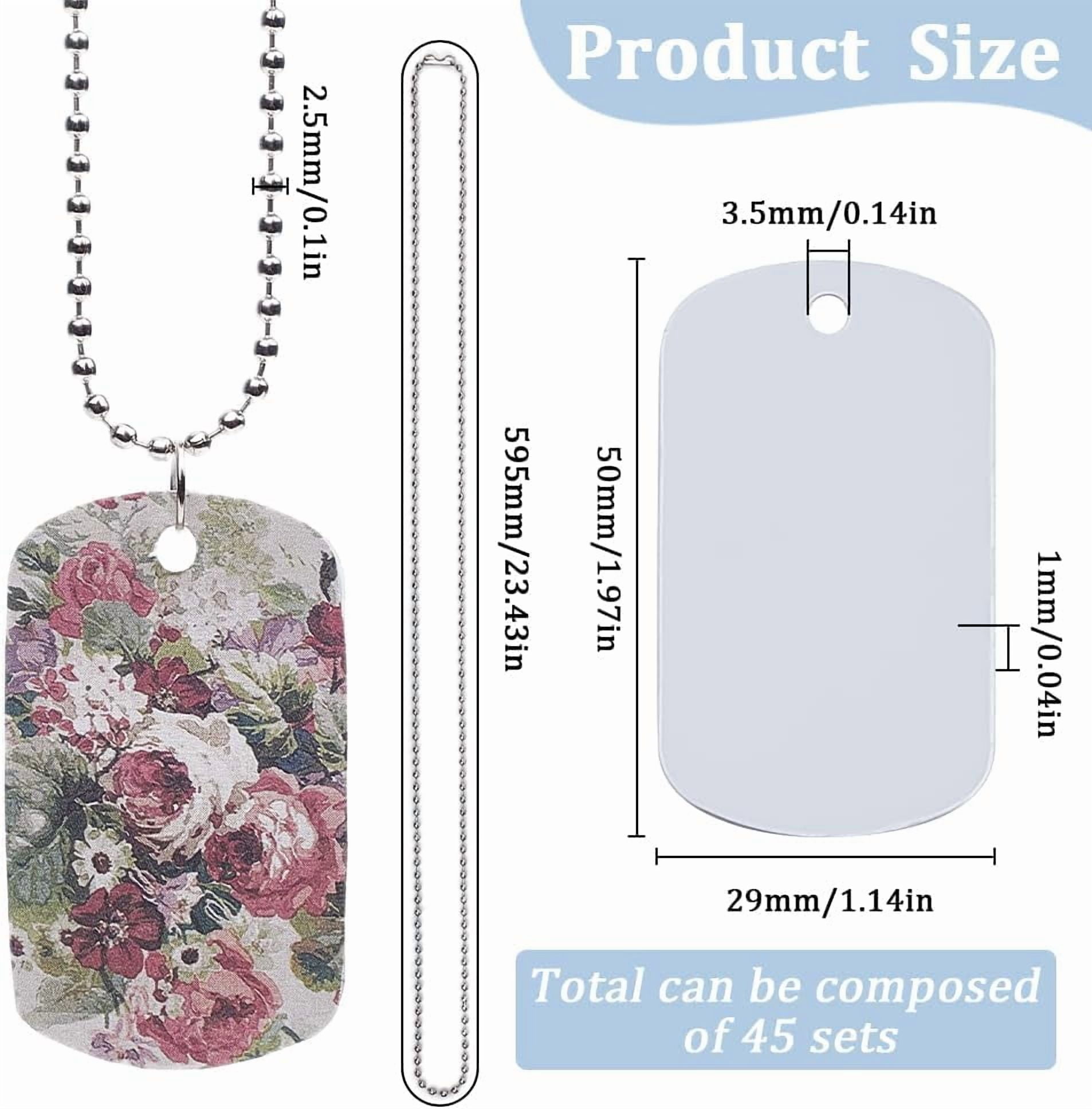 1 Box 45Pcs Sublimation Dog Tags Blanks Bulk with Chain Aluminum Stamping Blank Tag Pendants Heat Transfer Double Sides Sublimation Keychain Blanks for Craft Necklace Luggage Bagge for diy making