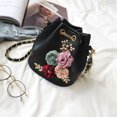 thumbnail image 4 of Volkmi Ladies Flower Decorative Drawstring Bucket Bag Shoulder Bag Petal Handbag Messenger Bag Blue, 4 of 11