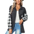 thumbnail image 1 of Blusa solapa Plaid elástico manga larga bolsillo único breasted moda casual Tops, 1 of 8