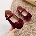 thumbnail image 2 of Krdevn Toddler Girls Solid Velvet Bow Mary Jane Dress Shoes Soft Sole Flats Color:Hot Pink,Size:4.5-5 Years, 2 of 9