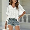 thumbnail image 2 of Camisa de manga acampanada con cuello en V, camisas de jacquard de verano, blusas babydoll de jacquard, blusas babydoll de alto rendimiento, 2 of 9