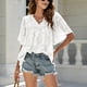 thumbnail image 2 of Camisas de jacquard de verano para mujer, blusa elegante con mangas acampanadas y cuello en V con volantes de Color puro para citas, 2 of 8