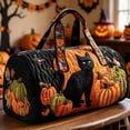 thumbnail image 4 of Women's Quilted Weekender Duffel Bag, Large Black Cat Pumpkin Halloween Patchwork Foldable Lightweight Overnight Gym Travel Tote,Spacious Duffle Handbag for Weekend Getaway, 4 of 5