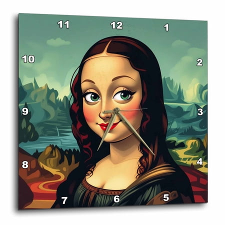 3drose, Funny Caricature Imitation of the Painting Mona Lisa. Artsy Gift, 10x10 Wall Clock