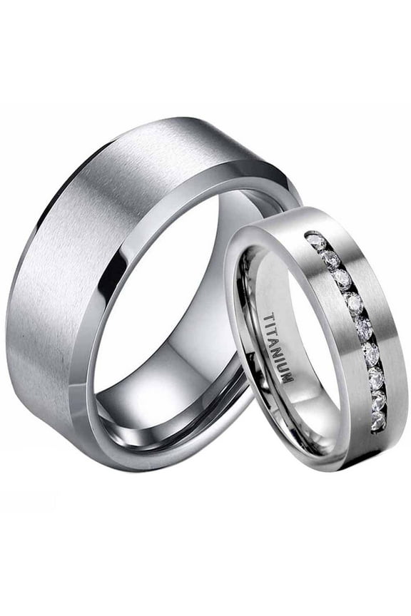 Titanium steel Matching Rings His and Her Rings Couple Rings Cz Wedding Ring Sets for Him and Her Men and Women Ring