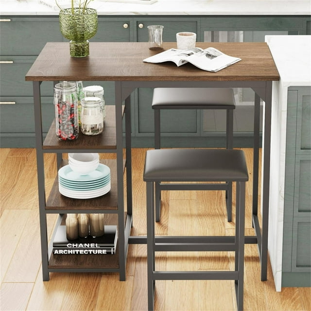 Resenkos 3 Piece Counter Height Bar Table Set with 3 Shelf, Kitchen