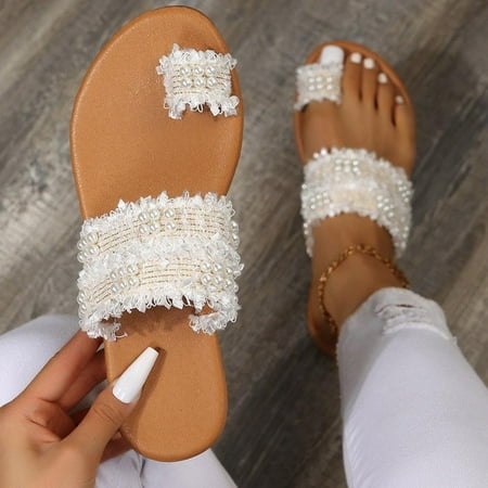 

Aueoeo Comfy slippers for women Summer Women Open Toe Beach Sandals Roman Casual Flat Shoes Slippers Flip Flops