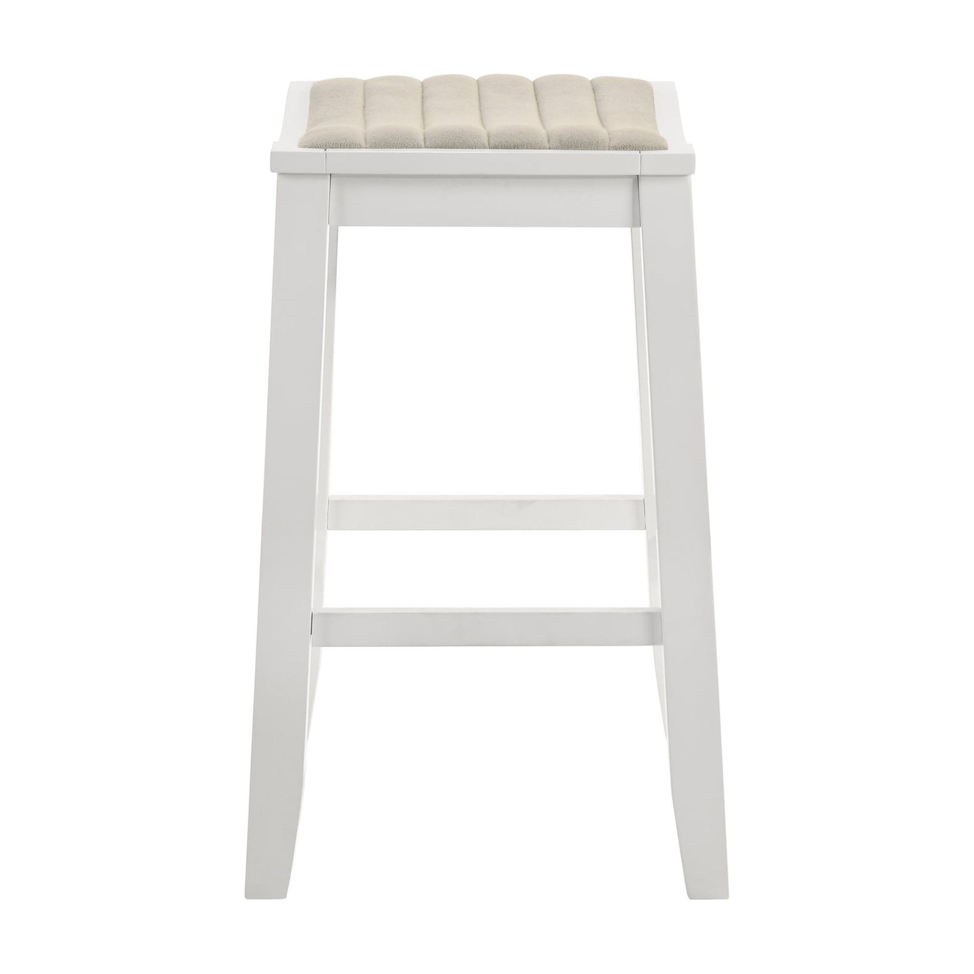 Iyani Coastal Modern Wood Counter Height Kitchen Bar Stool in White Finish with Dune Cloud Fabric Upholstered Seat - Set of 3