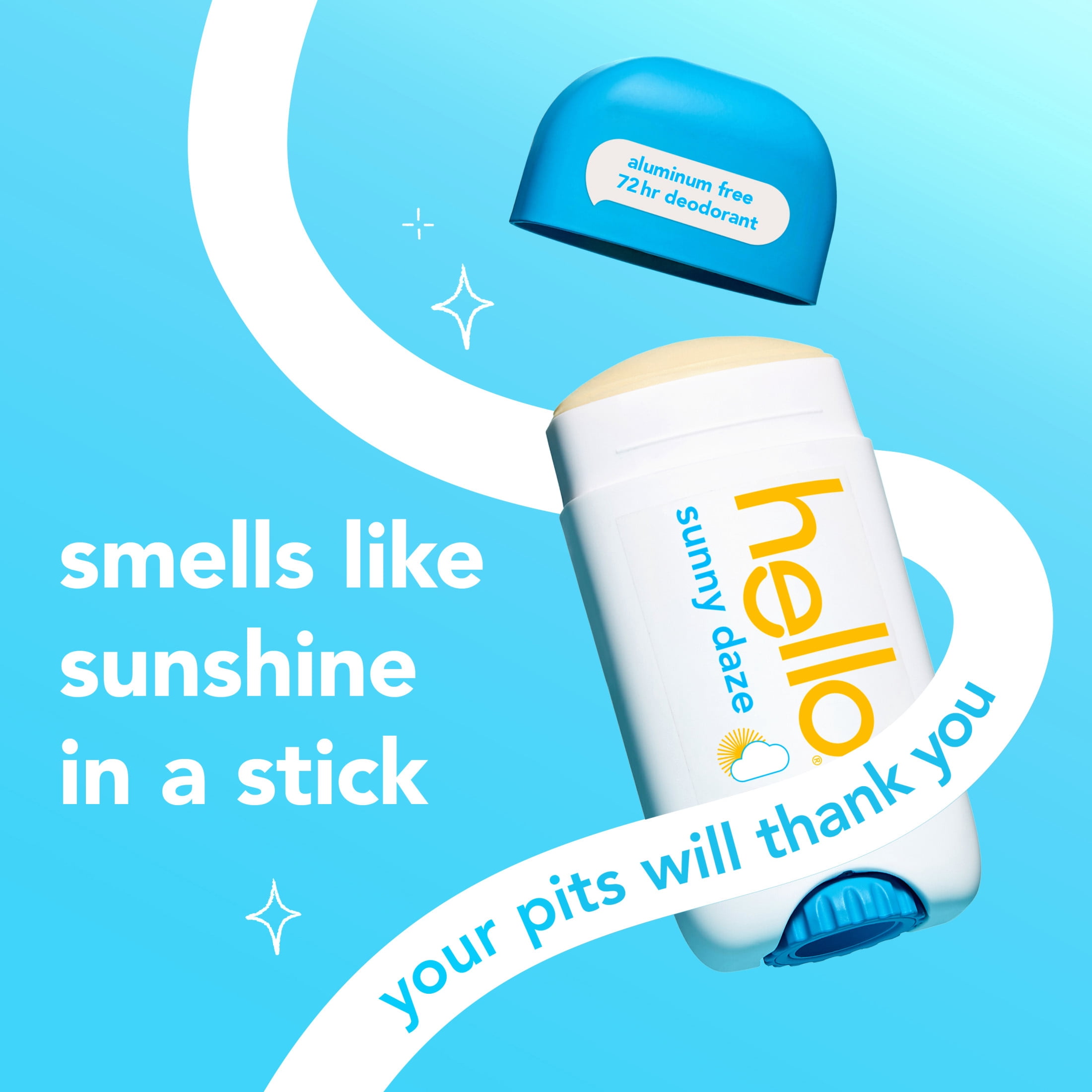 hello Sunny Daze Aluminum Free Deodorant for Women and Men, 2.6 oz Stick Deodorant