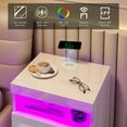 thumbnail image 5 of Merluxy Nightstand Set of 2, LED Nightstand with Wireless Charging Station, High Glossy End Tables Living Room, White, 5 of 7
