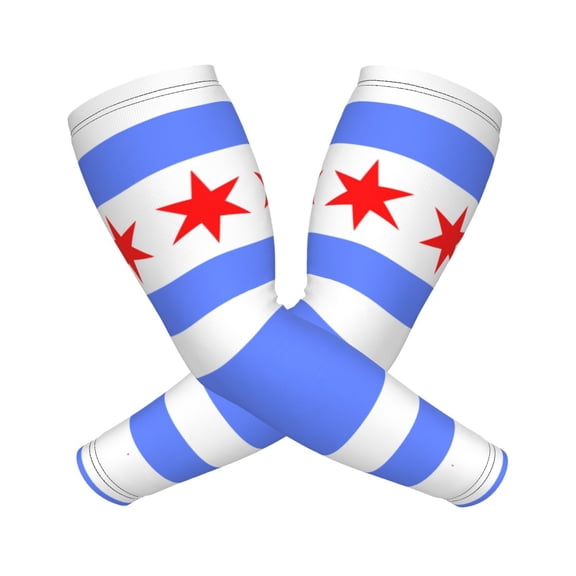 Compression Arm Sleeves Cooling For Men Women Chicago Flag Style Sun Protection Sleeve Baseball Athletic Basketball Sleeve Cover