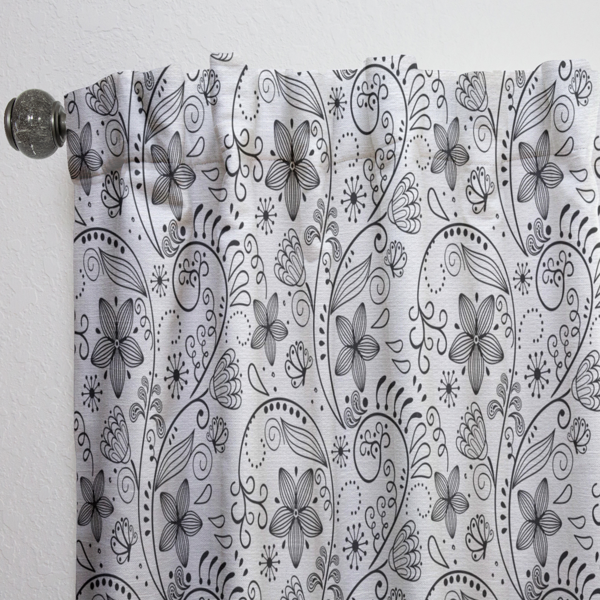 Designart 'A Monochrome Flower Design Texture' Bohemian & Eclectic Curtain Panel