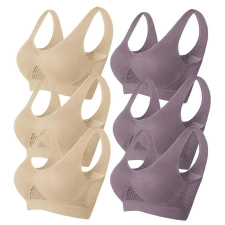 TrendVibe365 Padded Sports Bras for Women Pack of 6 Mesh No Underwire Push up Bralettes Padded U Back Wide Strap Supportive Corset Bra Full Coverage Crop Tank Top Comfort Lingerie Purple M