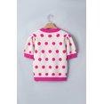 thumbnail image 5 of Women's Pink Polka Dot Sweater Top – V-Neck Puff Short Sleeve Summer Knit, Casual Shift Silhouette, XL, 5 of 10