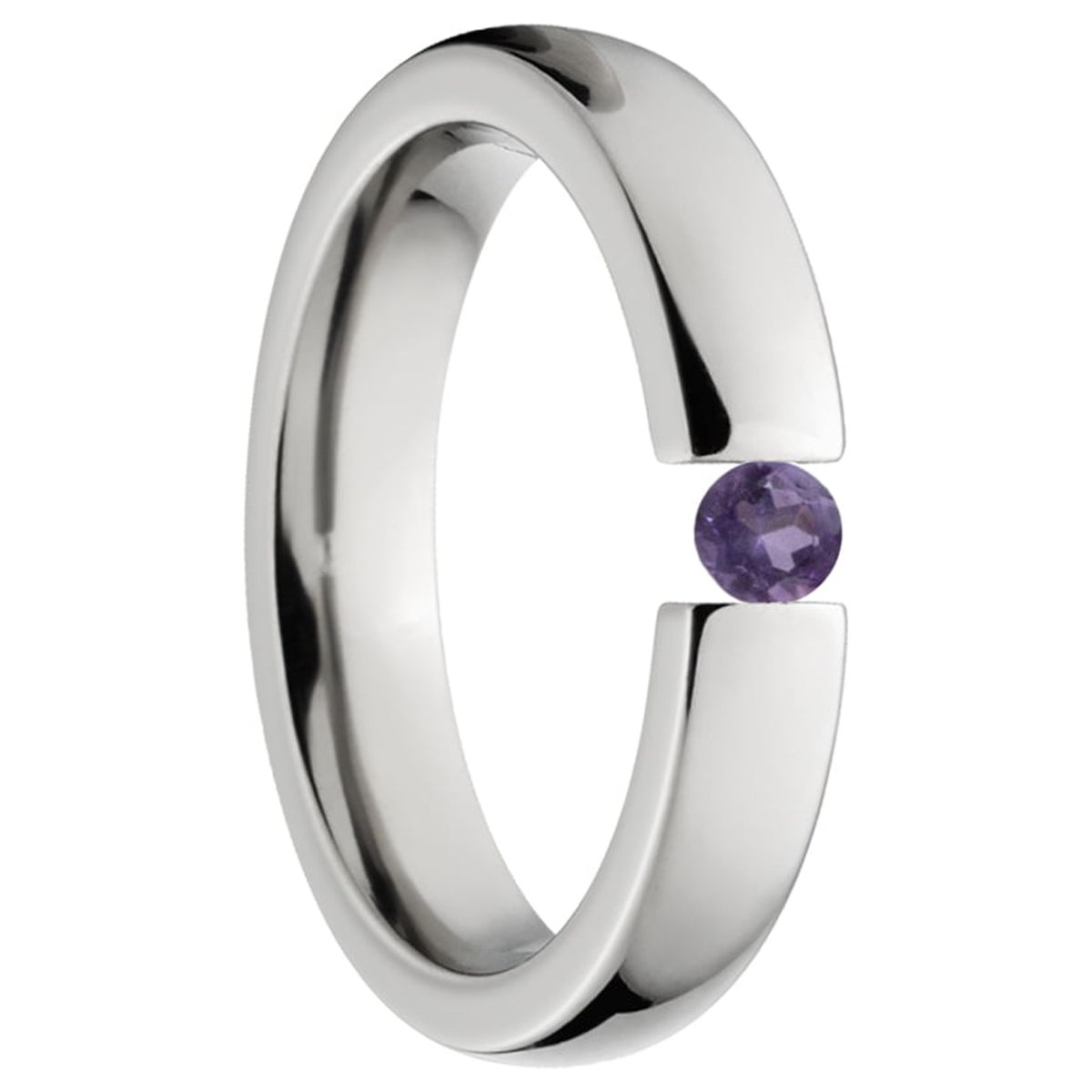 Amethyst 4mm Stainless Steel Tension Set Ring