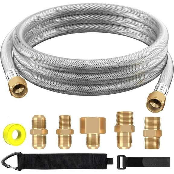 Upgraded 6 Feet High Pressure Braided Propane Hose Extension with Conversion Coupling 3/8" Flare to 1/2" Female NPT, 1/4" Male NPT, 3/8" Male Flare for BBQ Grill, Fire Pit, Heater