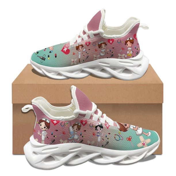 Zapatillas de baloncesto de plataforma resistentes al desgaste con cordones y cómodas zapatillas de baloncesto de moda para otoño e invierno con bonito patrón de herramientas de enfermera Kawaii para