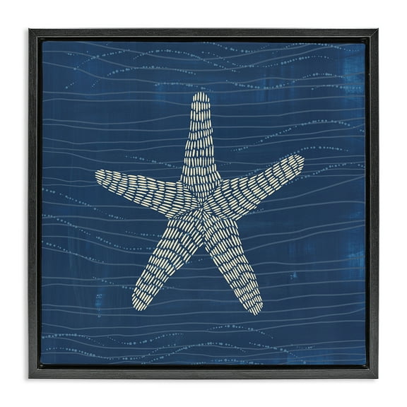 Stupell Industries Starfish on Blue Coastal Painting Black Floater Framed Canvas Art Print Wall Art, 18 x 18