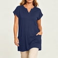 thumbnail image 6 of VBVC Women's Notched V Neck Tunic Top, Short Sleeve Summer Shirt For Women, Ladies' Loose Casual Blouse with Pockets, Navy , S-5XL, 6 of 7