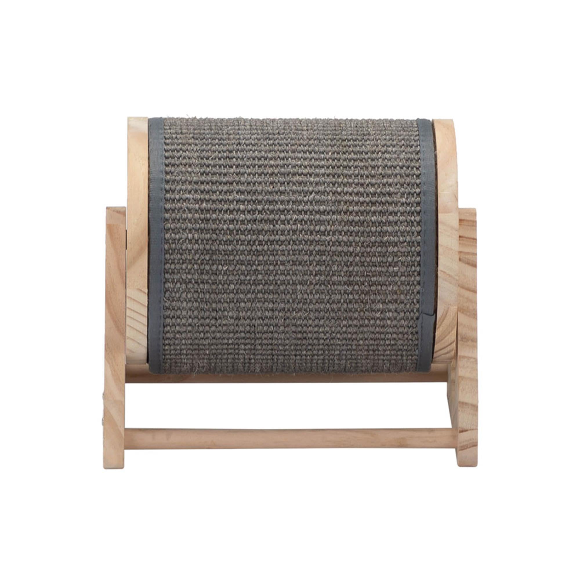 Pefilos 10" Cat Scratching Post with Sisal Wheel, Cats Scratcher Toy Interactive Wood Durable Scratch for Indoor Kitties, Beige