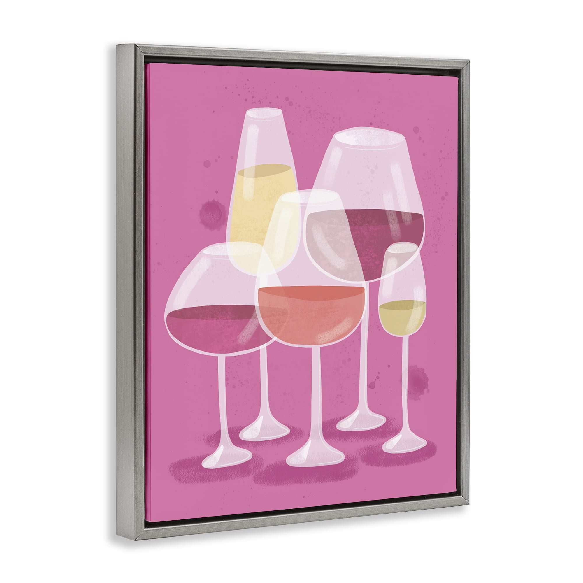 Stupell Industries Varied Wine Glasses Food & Beverage Painting Gray Floater Framed Canvas Art Print Wall Art, 25 x 31