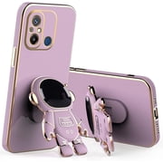 Compatible with Xiaomi Redmi 12C Case for Women Men, Ultra Soft Xiaomi Redmi 12C Phone Case with Stand Silicone TPU Plating Cute Astronaut Pattern Cases Cover (Green)