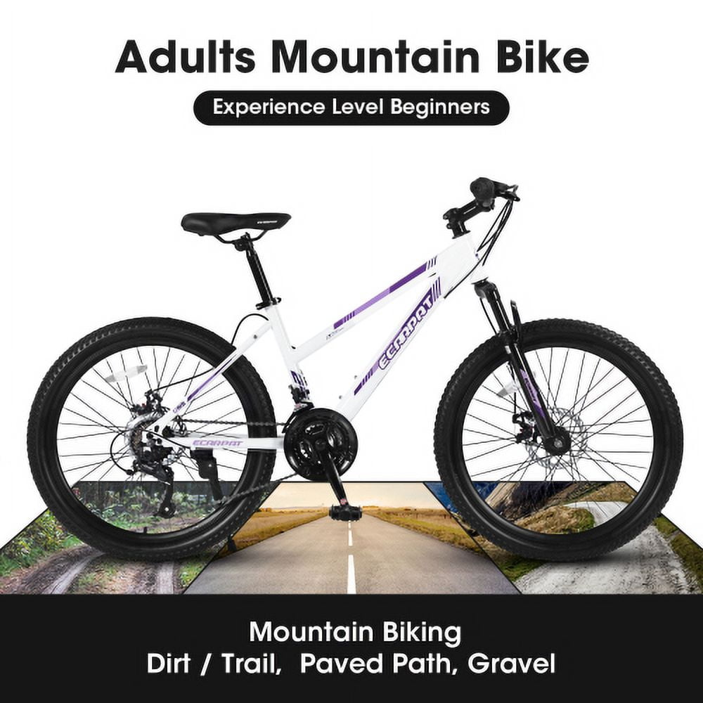 POVANLI  26" Mountain Bike for Teenagers Women, 21 Speeds Mountain Bicycles with Dual Disc Brakes and 100mm Front Suspension, White(Gift)