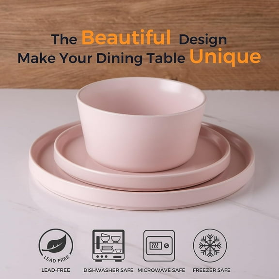 Ceramic Dinnerware Sets for 4, Matte Pink