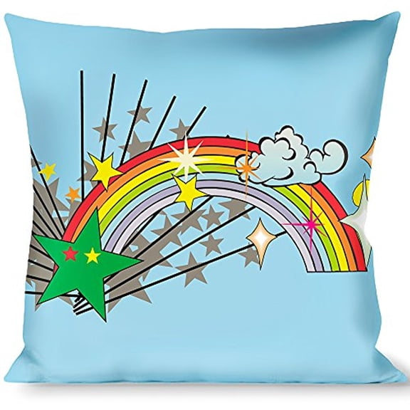 Buckle-Down Throw Pillow - Rainbow Cloud Stars Baby Blue