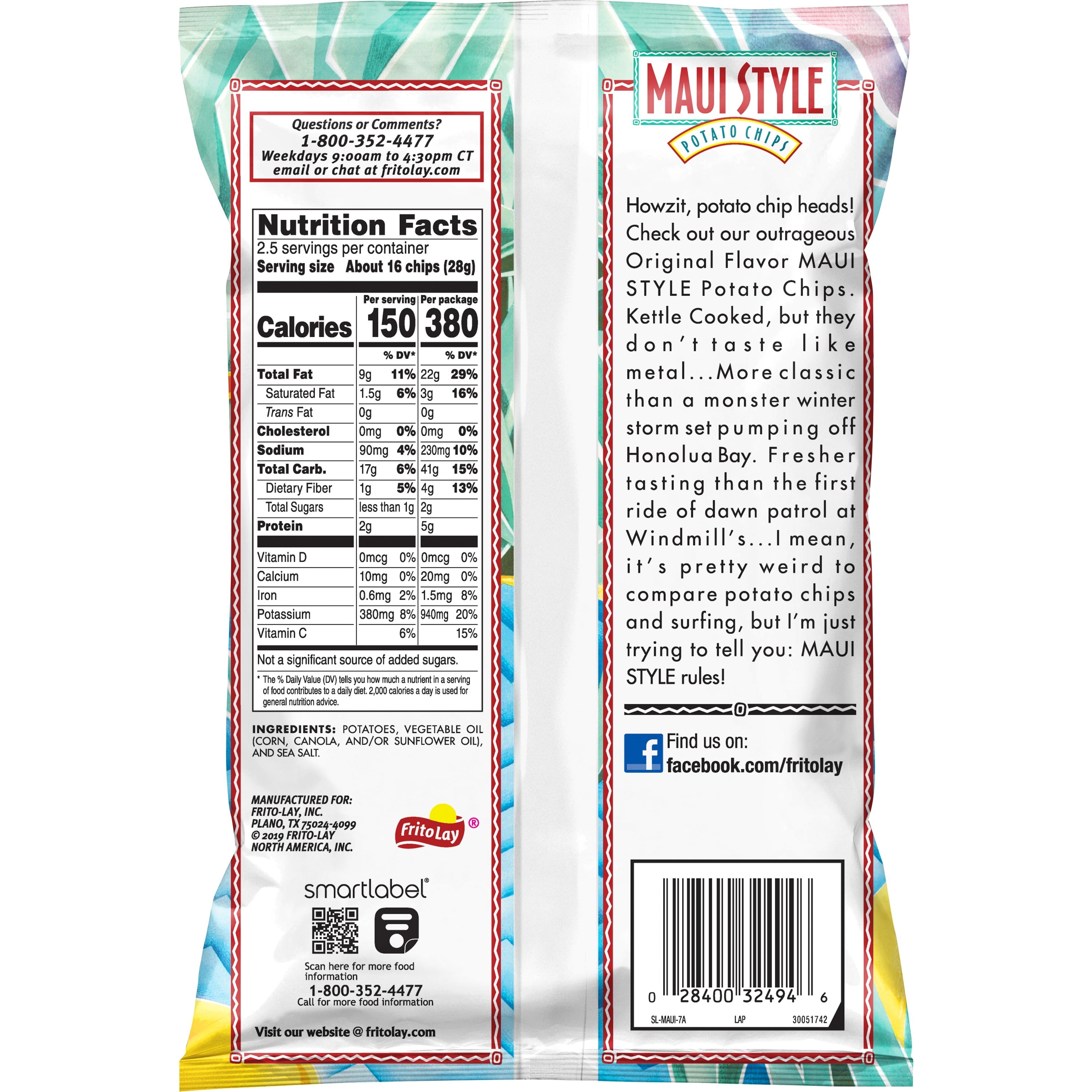 Maui Style Potato Chips, Original, 2.5 Ounce Bag
