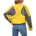 thumbnail image 5 of Womens Faux Leather Bomber Jackets Cropped Zip Up Color Block Fall Casual Moto Biker Coats, 5 of 6