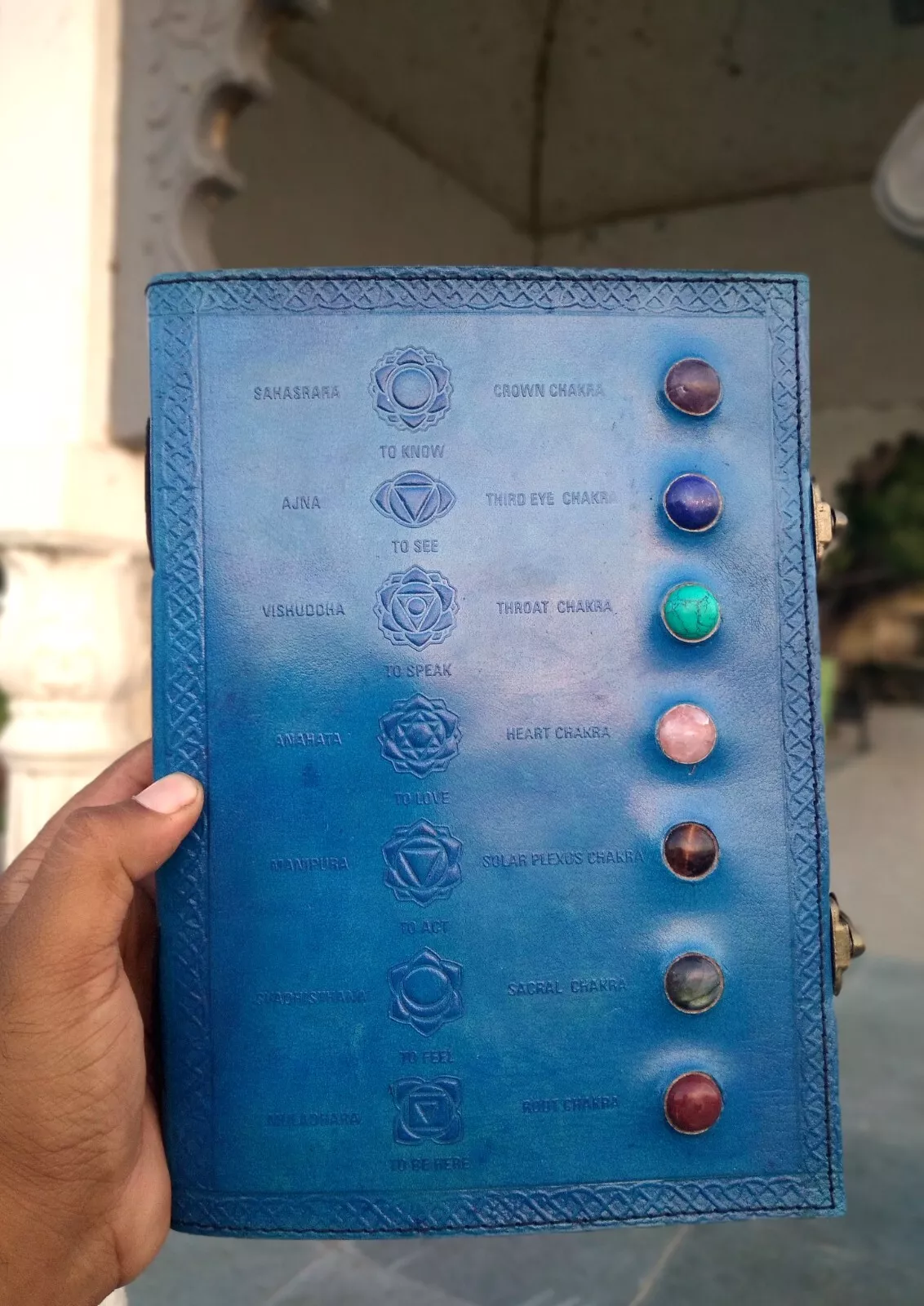 Handcrafted Embossed Design Vintage Leather Bound Journal Seven Chakra Stone with Symbol Diary Blank Notebook For Men & Women