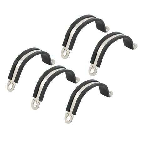 Nm Cable Clamps - 5Pcs 28mm Dia Rubber Lined R Shaped Stainless Steel Tube Pipe Clips Clamp Cable