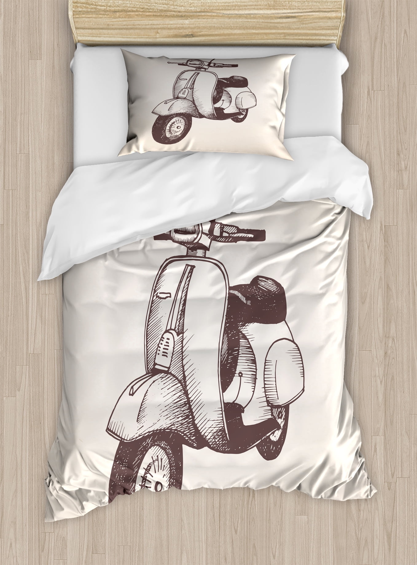 Motorcycle Duvet Cover Set Twin Size Hand Drawn Scooter With Ombre Motorcycle Duvet Cover Set Twin Size Hand Drawn Scooter With Ombre Effect Nostalgic Transportation Ilration Decorative 2 Piece Bedding 1