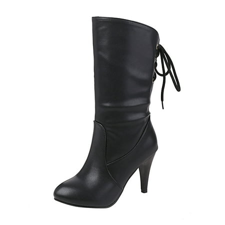 

nsendm Knee High Wide Calf Boots for Women Taupe Ladies Autumn And Winter Fashion Women s Dress Boots Mid Calf Black 8.5