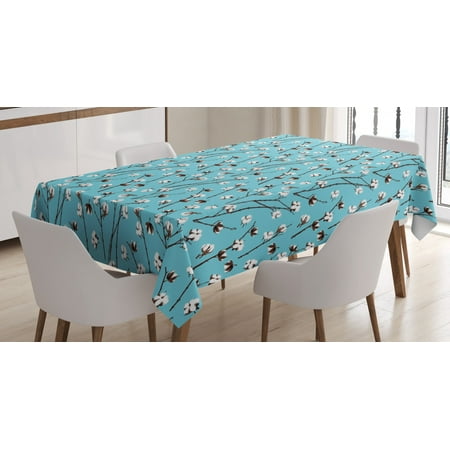 

Summer Tablecloth Blossoms of Cotton and Branches on a Blue Toned Backdrop Harvest Pattern Rectangular Table Cover for Dining Room Kitchen 52 X 70 Inches Aqua Brown and White by Ambesonne
